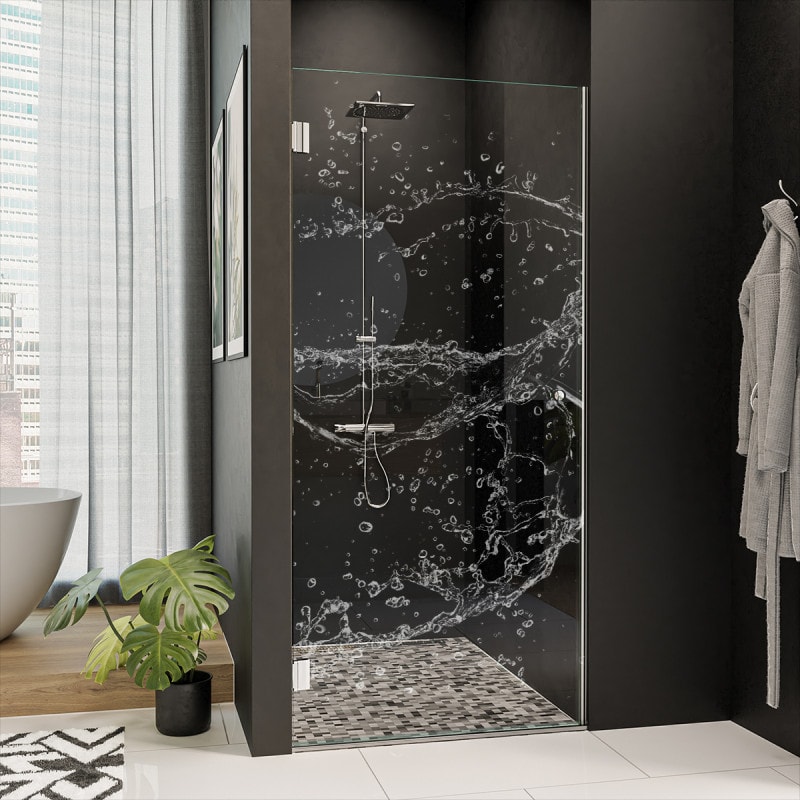 Douche nisdeur van echt glas met motief WATER 4/101