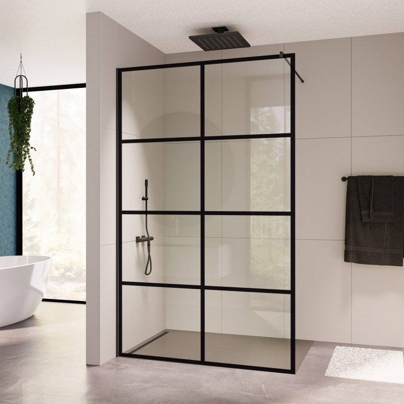 Walk-in douche glas Industrieële look zwart FRAME 2T