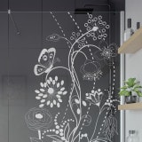 Douchewand met motief BLOEMEN 1T